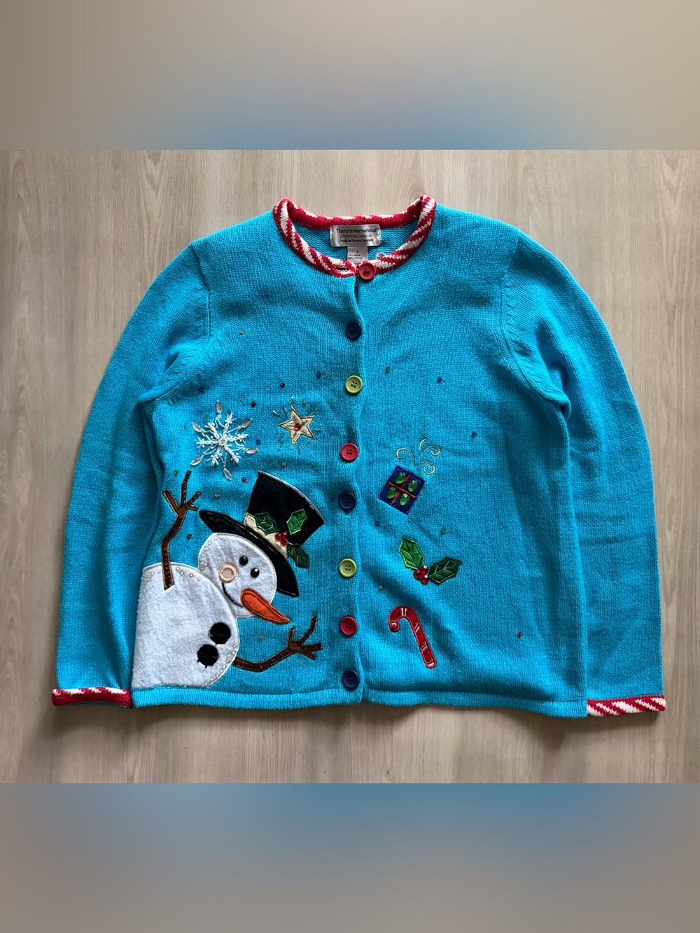 Vintage Tiara International Ugly Christmas Cardigan Sweater Snowmen Sz S